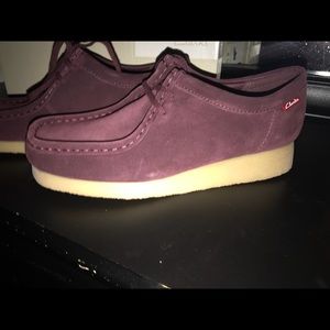 Wine suede Clark wallabees
